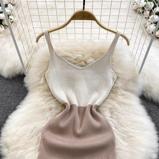 knitted suspender skirt for women new V-neck sleeveless dress S4164