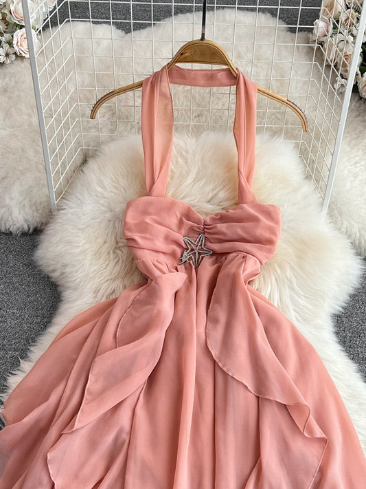strapless Dress, Backless A Line Irregular Chiffon Dress S4444