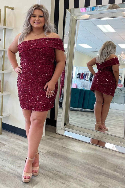 Off the Shoulder Burgundy Tight Homecoming Dress S3179