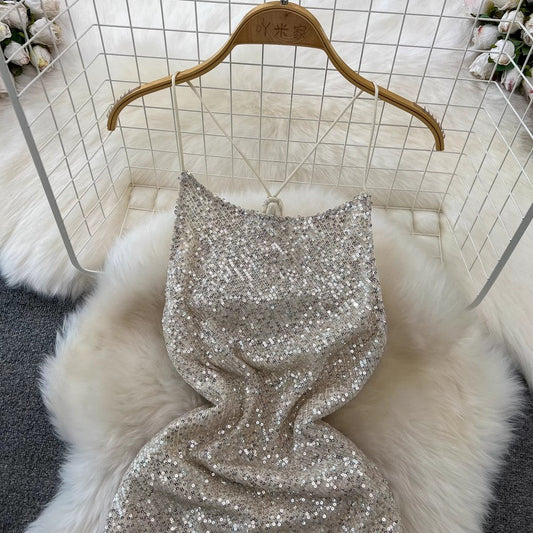 suspender long skirt fashionable sequin banquet dress S4420