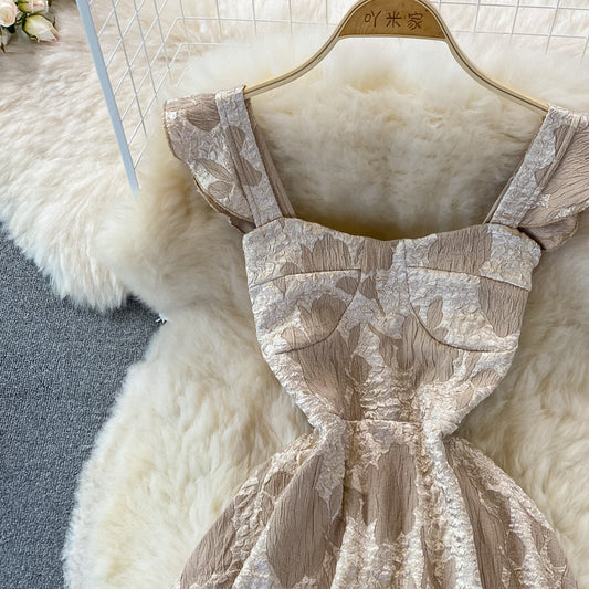 Square Neck Jacquard Mini Party Dress S4453