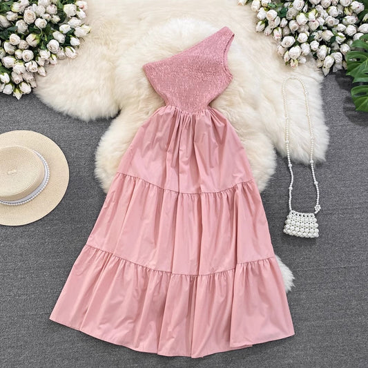 sleeveless A-line dress seaside vacation long dress S4140