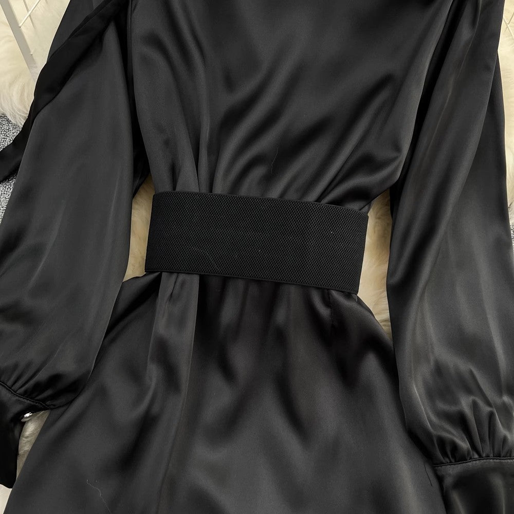 V-neck bubble long-sleeved dress S3895