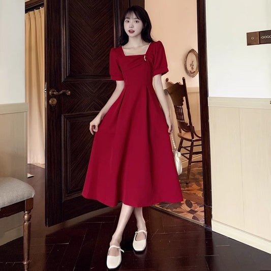 Plus size square neck dress for women a-line skirt S3462