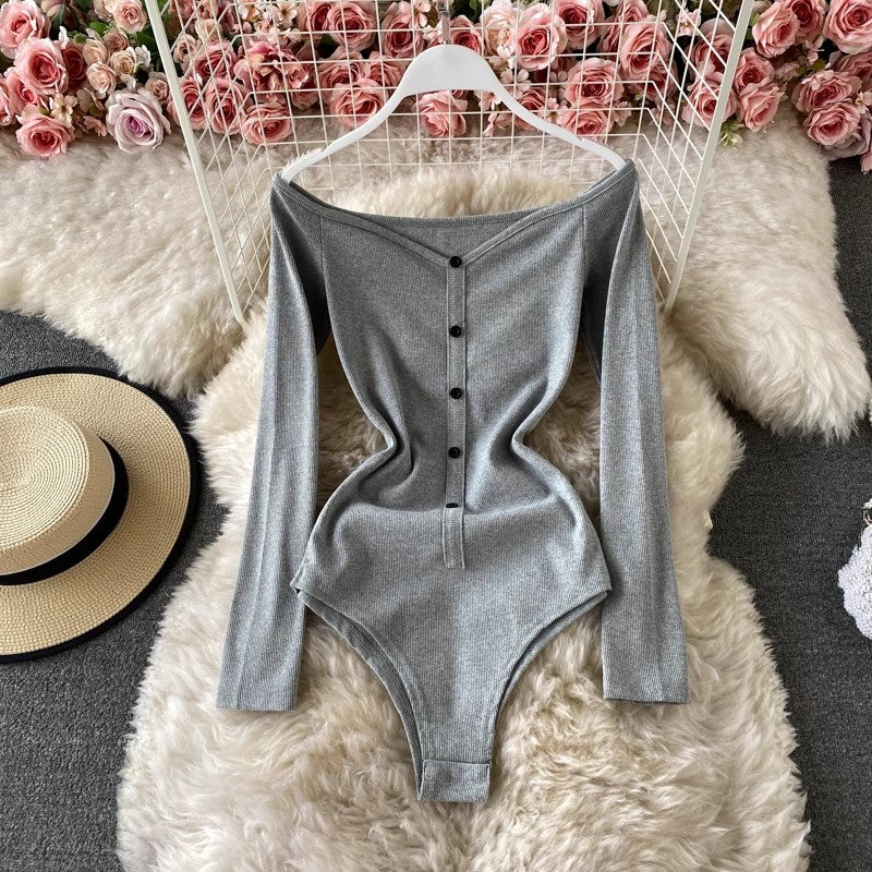 off-shoulder long-sleeved T-shirt women's top S3940