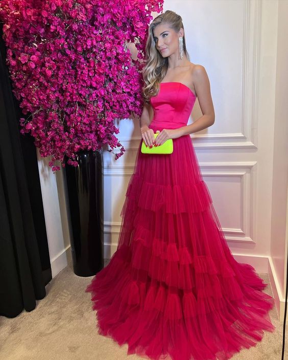 Charming Tulle Long Evening Dress Sleeveless Formal Prom Dress S3796