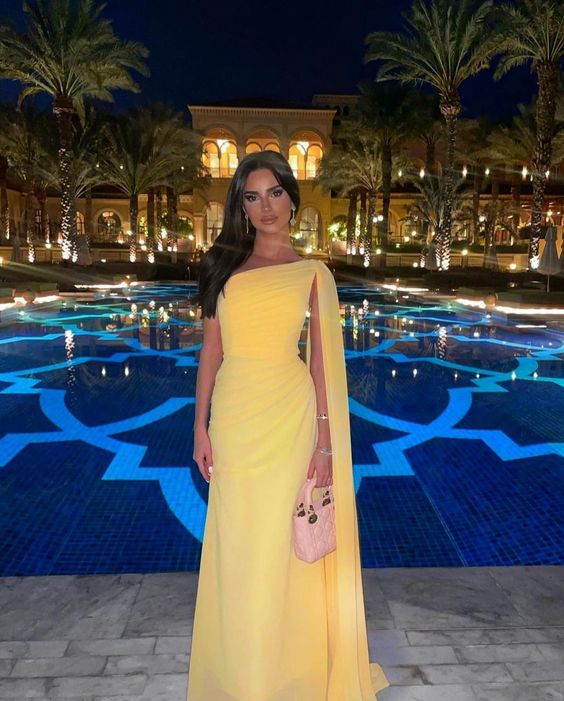 Chiffon Prom Dresses,Yellow Evening Formal Gown S2976