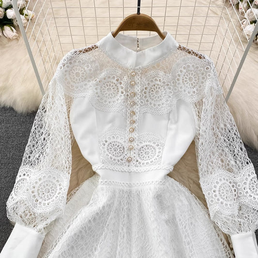 long-sleeved lace A-line dress S4318