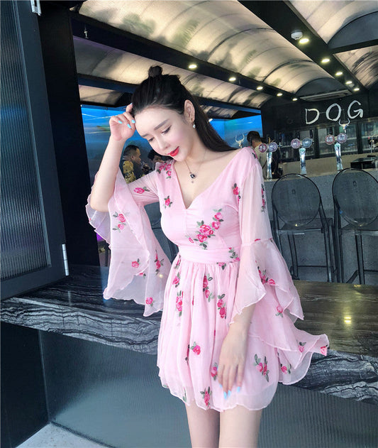 Summer Flower Embroidery Light Pink Dress S4449