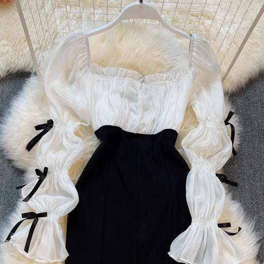 New Mid-Length Backless Square Neck Dress S4299