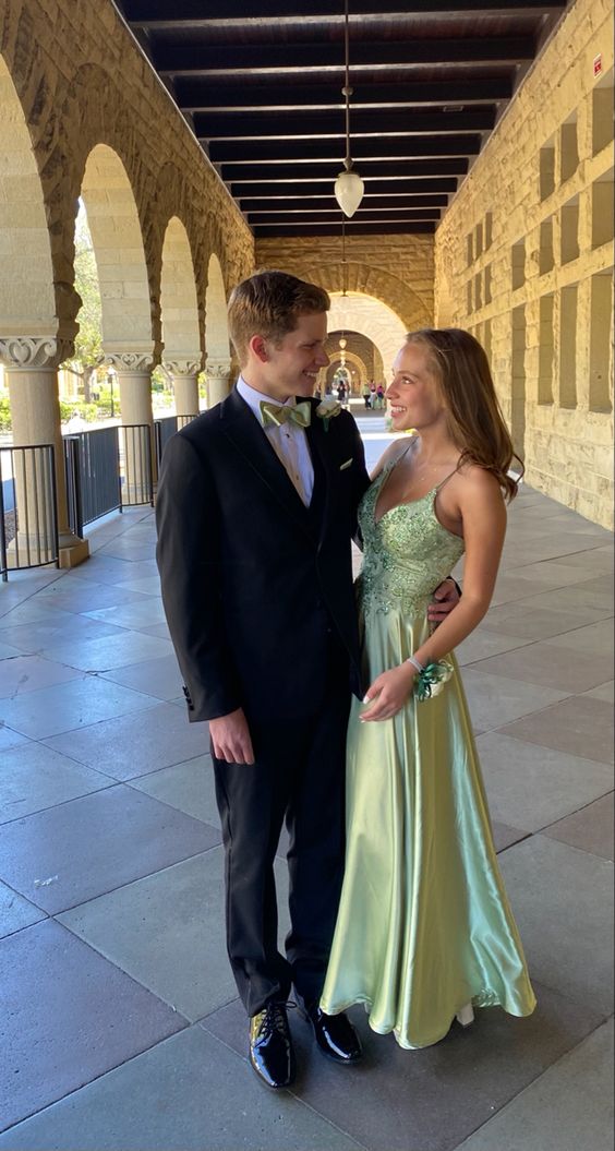 Sexy A Line Spaghetti Straps Green Prom Dresses S3003