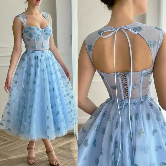 A line blue prom dress, simple evening dress fg3323
