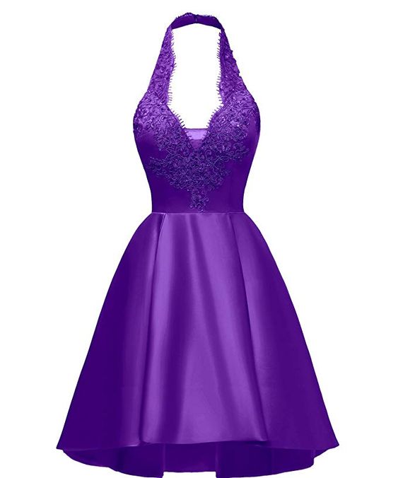 Halter Deep V Neck Satin Appliques Backless Pleated A Line Homecoming Dresses S3125