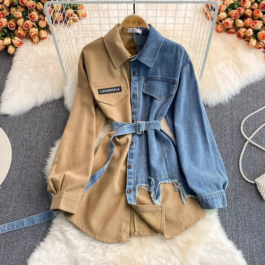 Denim new style irregular mid-length shirt S3891
