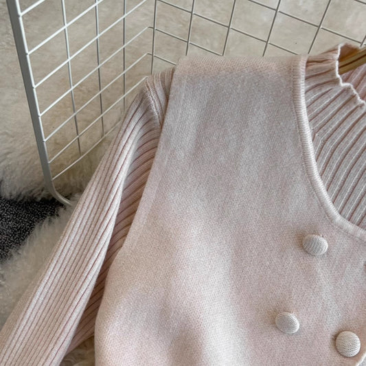 long-sleeved knitted patchwork A-line mesh dress two-piece vest jacket S4096