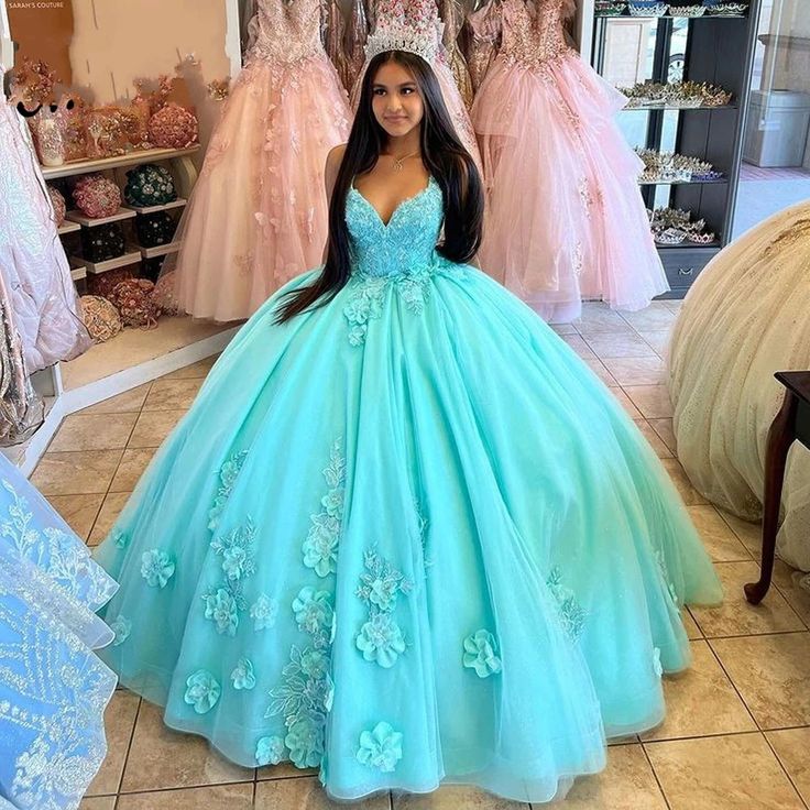 Strap Quinceanera Dresses Sexy V-Neck 3D Flower 15th Party Dress Beading Birthday Gowns S3854