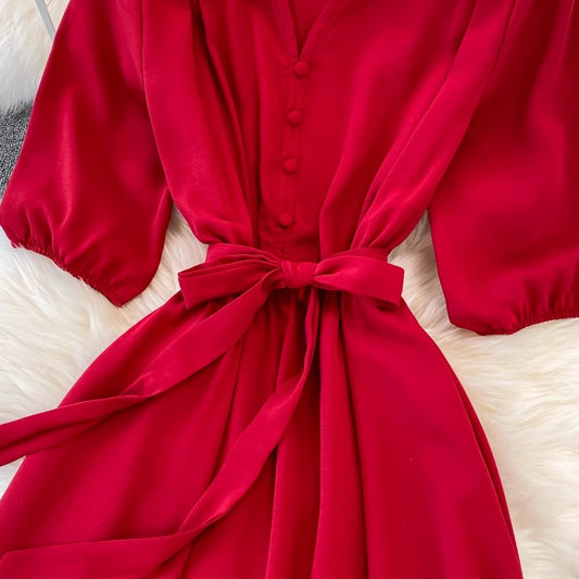 V-neck long dress for women S4308
