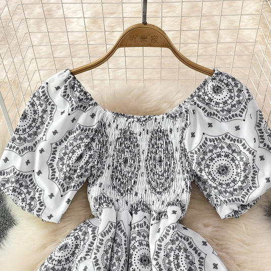 Square Neck Puff Short Sleeve A-line Puff Dress S4448