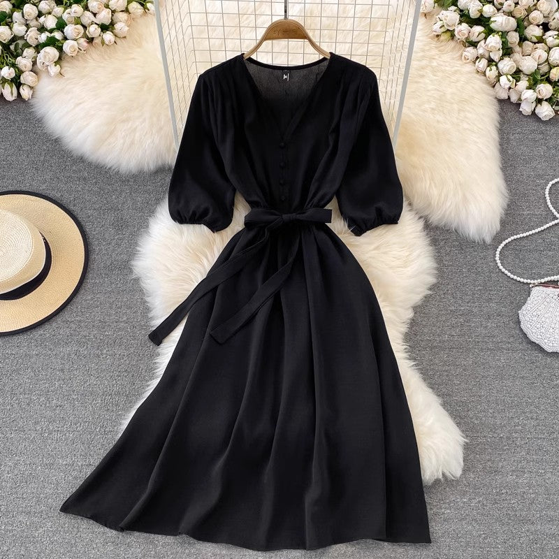 V-neck long dress for women S4308
