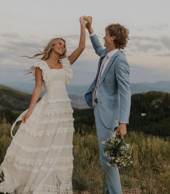 A Line Wedding Dress Long Square Neck Bridal Dresses fg3301