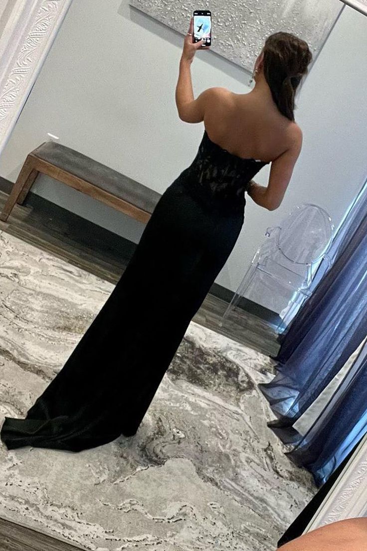Sheath Sweetheart Long Satin Prom Dress with Slit S3504