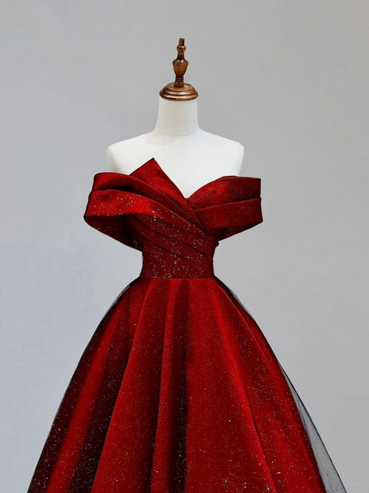Black And Red Satin Sweetheart Party Dress, A-line Satin Formal Dress S3511
