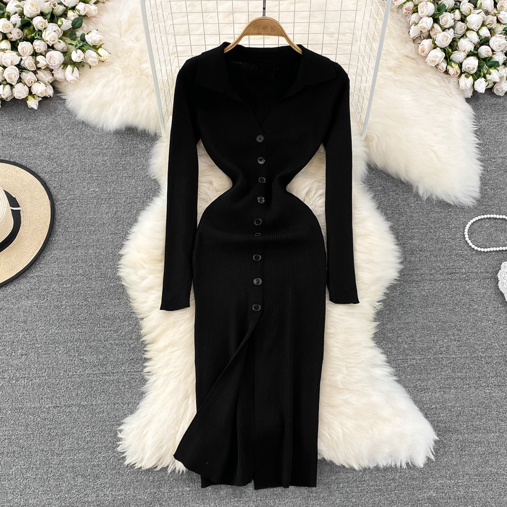 Polo Neck Long Sleeve Knitted Dress S4163