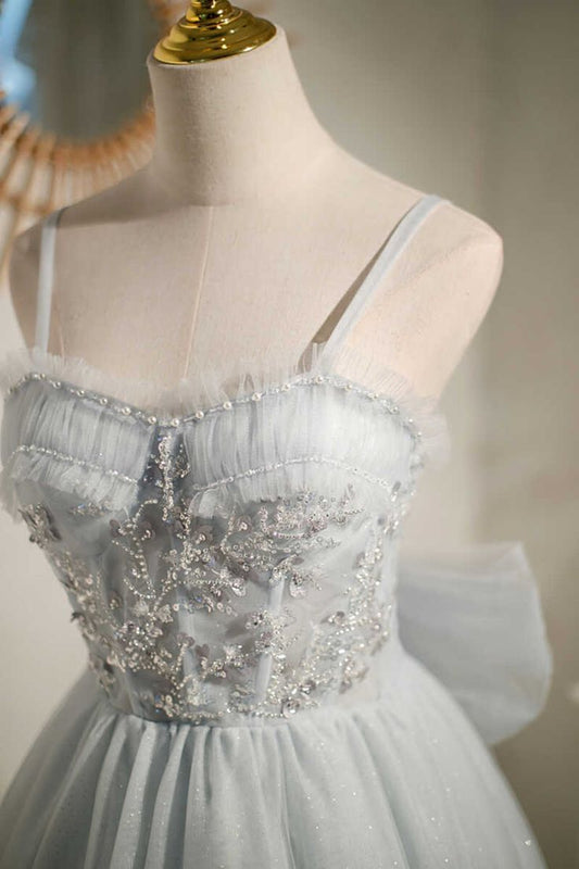 Grey Beaded Bow-Back Short Homecoming Dress fg3421