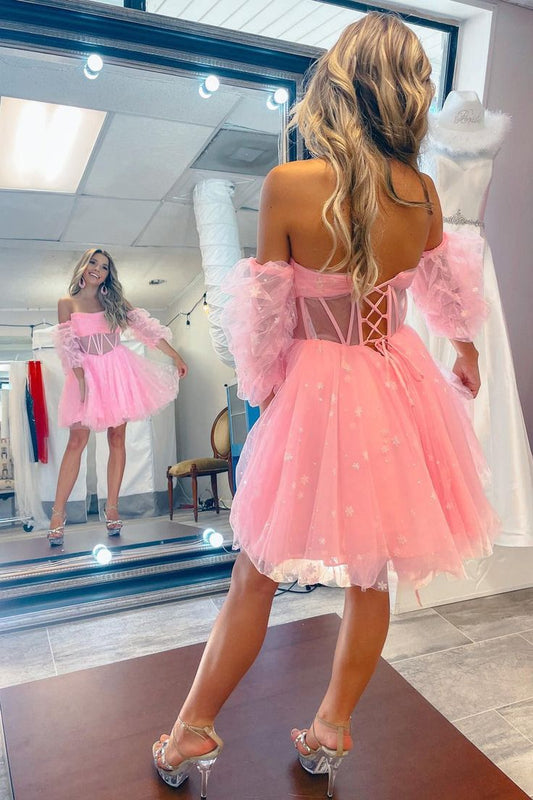 A-Line Pleated Tulle Homecoming Dress S3666