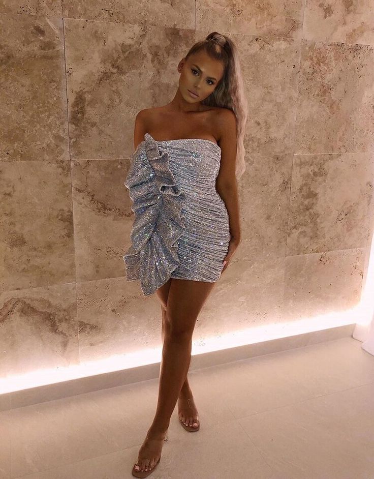 Strapless Silver Grey Short Homecoming Dress With Side Ruffles Party Dresses fg3615