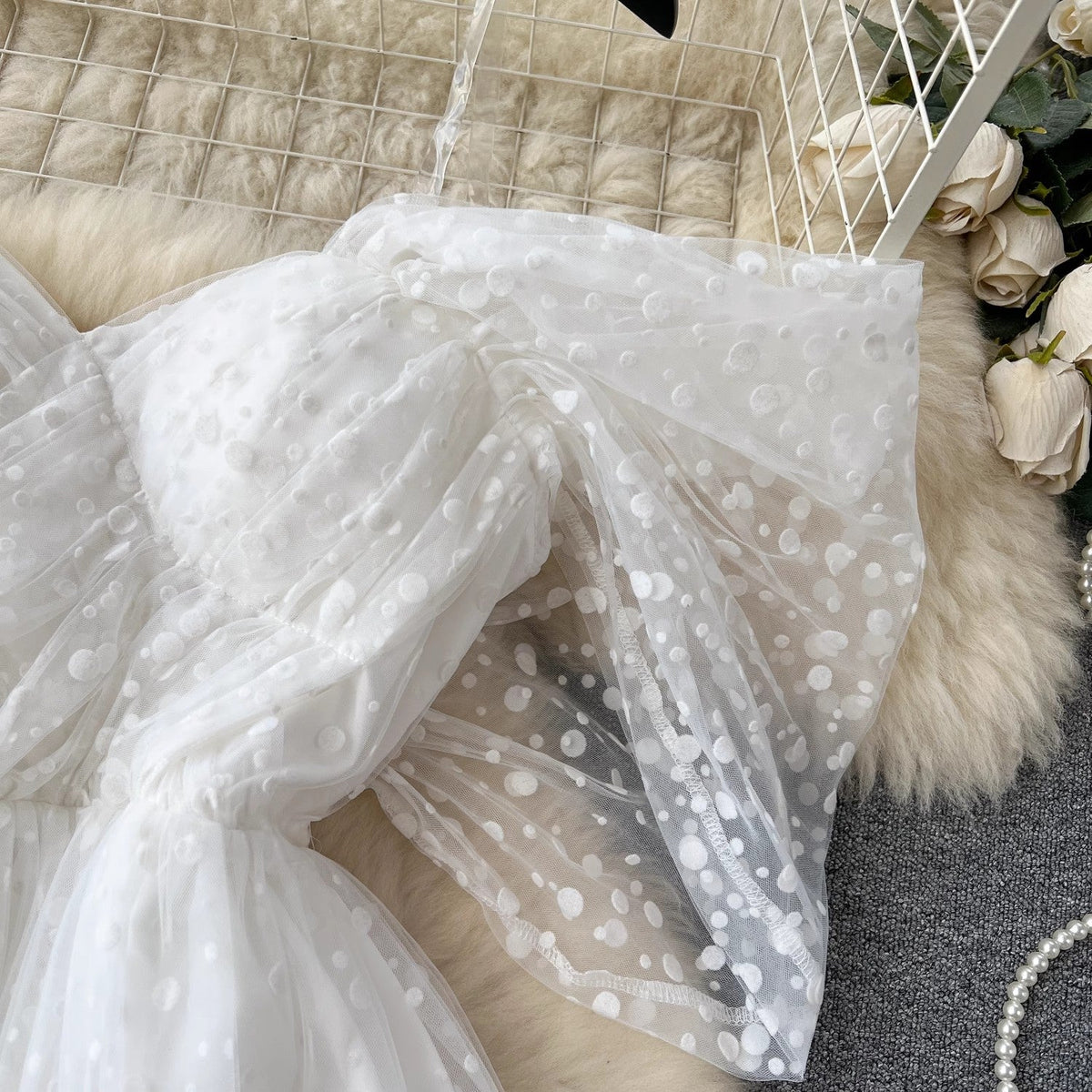 White wedding dress for women mesh puffy dress S4658