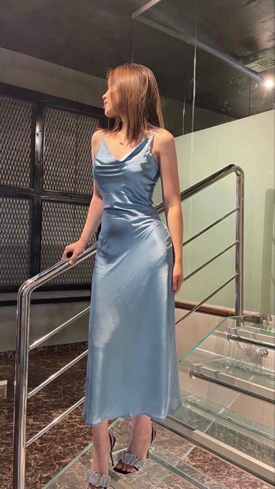 Charming Blue Simple Prom Dresses S3633