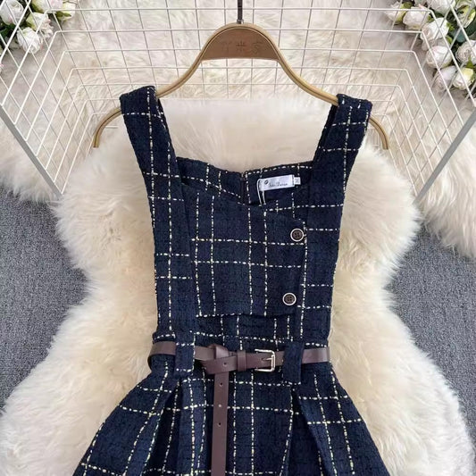 sleeveless a-line plaid dress for women S4103
