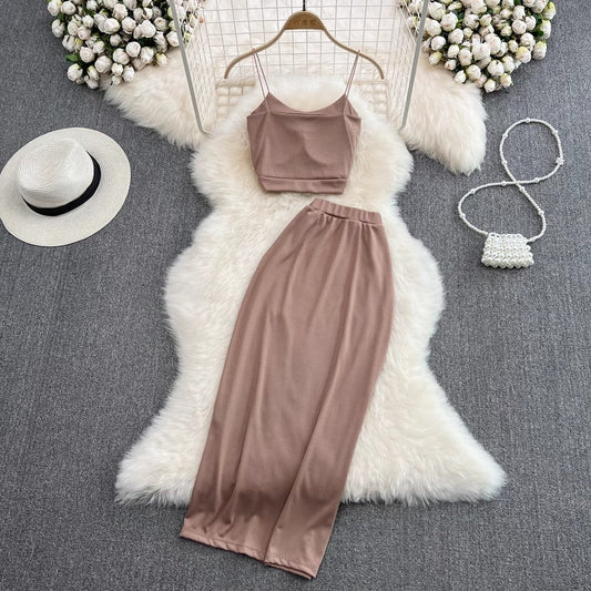 Hot girl fashion suit women's backless two-piece mid-length skirt S4224