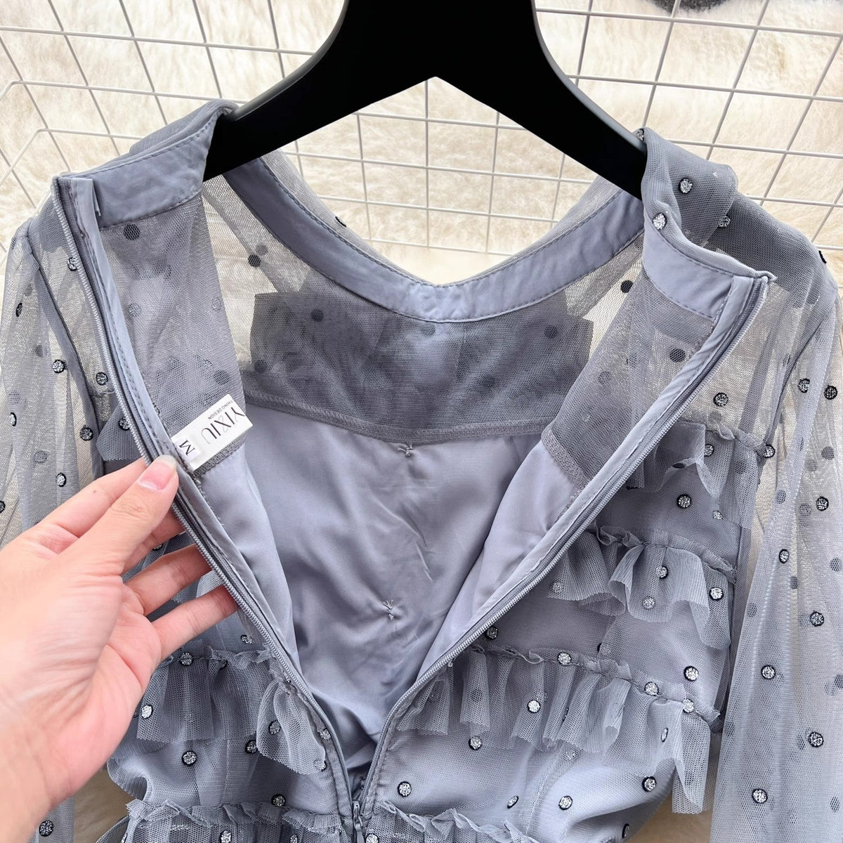 round neck bow diamond mesh dress for women sweet princess cake long dress S4638