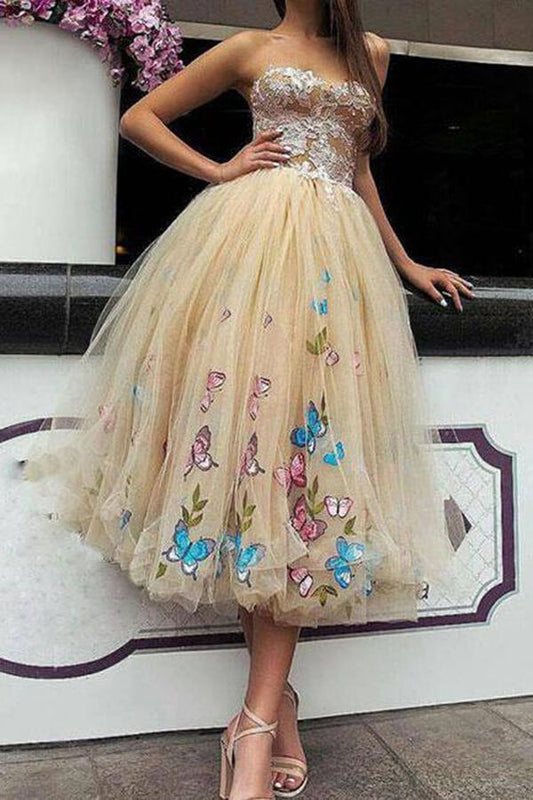 Unique Sweetheart Butterfly Flower Homecoming Dresses Online, Short Prom Dresses fg3817
