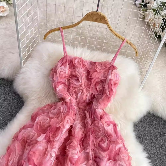 rose tube top suspender skirt A-line dress for women S4083