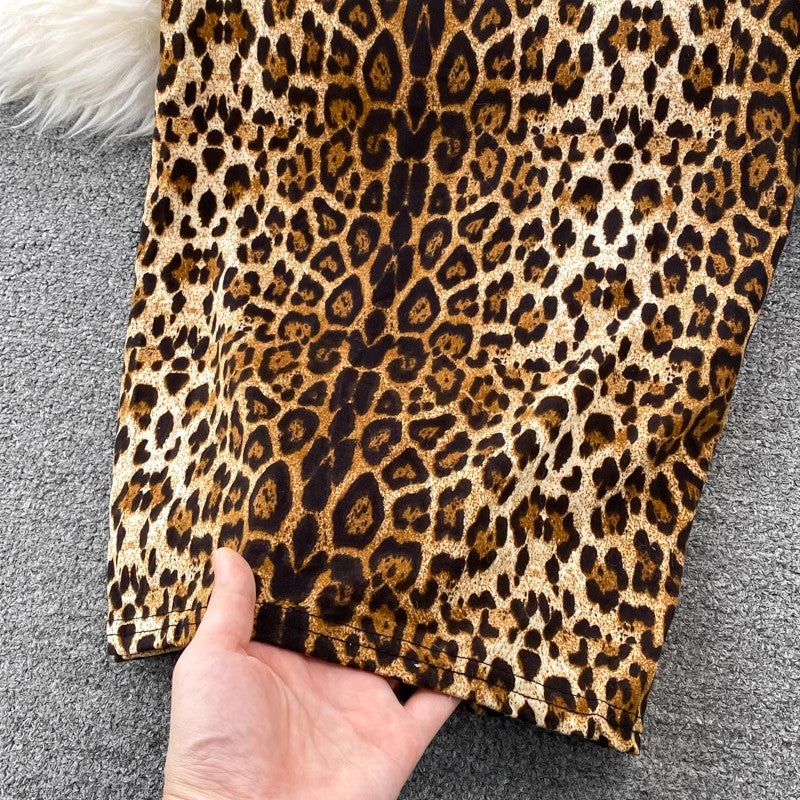 sexy leopard print for women long-sleeved long skirt S3888