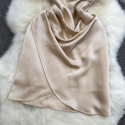 Fashionable Satin Suspender Skirt A-Line Dress for Women S4230
