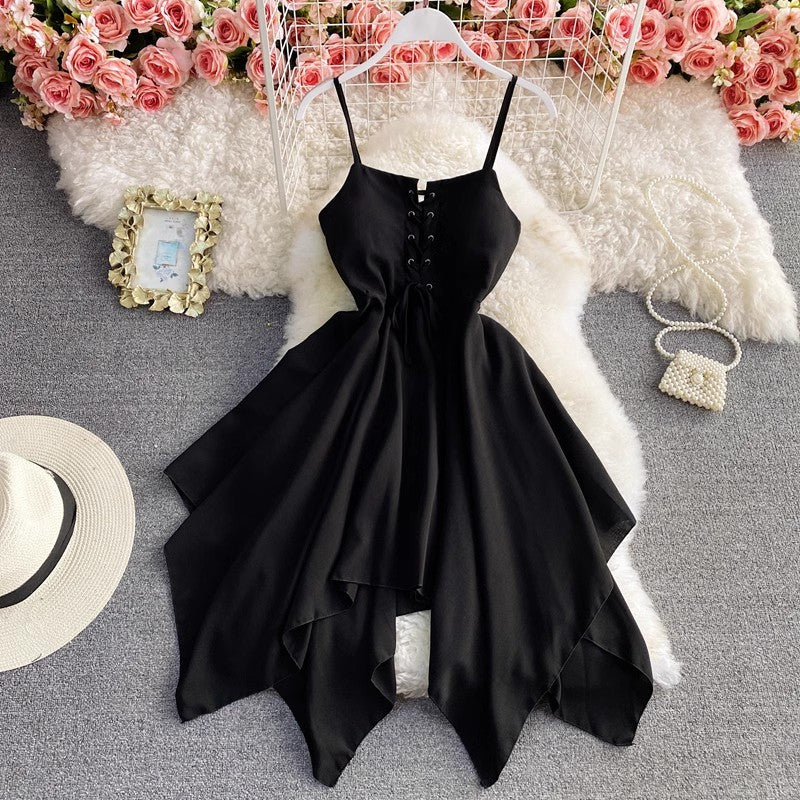 solid color sleeveless irregular dress S4281