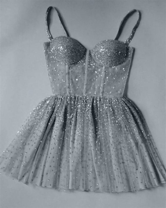 Spaghetti Straps Glitter Sliver Short Party Dress S2603
