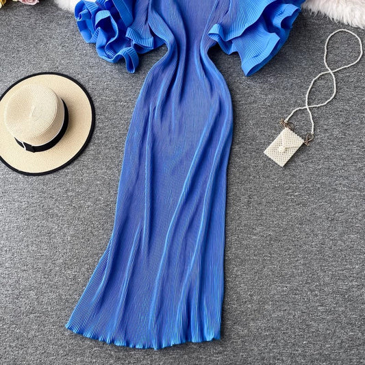 ruffled pleated dress floor-length and elegant long skirt S4286