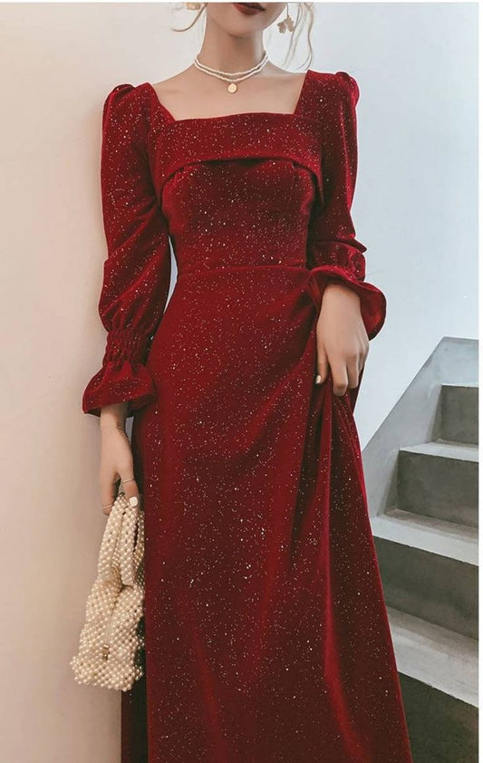Graduation Dress, Valentine's day gift Dresses, Wedding Guest Dress, Prom Party Dress, Puff Sleeve Square Collar, Popular Casual Stylish S2684
