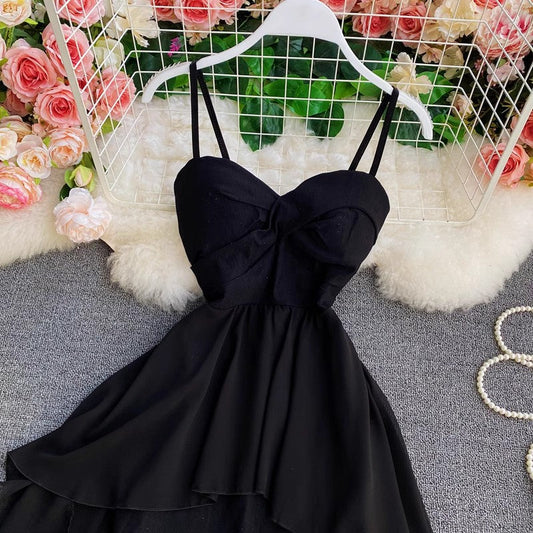 irregular tube top suspender dress with chic design S4264