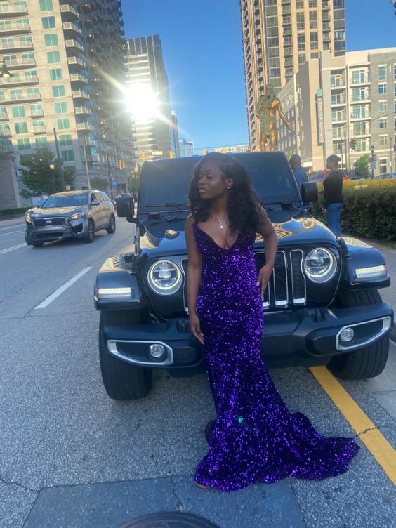 dark Purple prom dress black girl evening Gown S3708