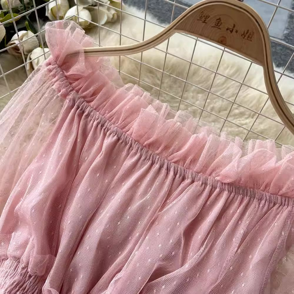 ruffled mesh cake dress for women elegant long skirt S4557