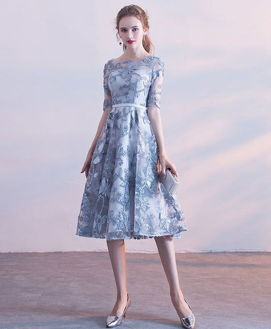 Blue Tulle Lace Short Prom Dress, Blue Homecoming Dress S2691