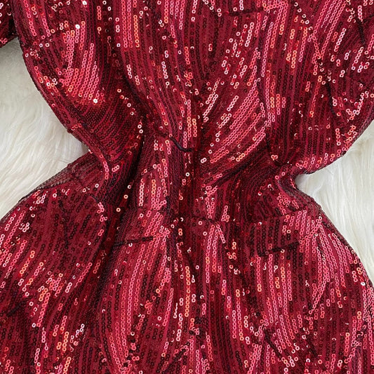 V-neck glittery A-line dress long skirt S4325
