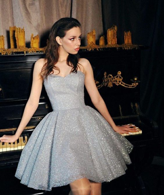 Gray Short Prom Dresses, Fashion Cocktail Dress fg3492