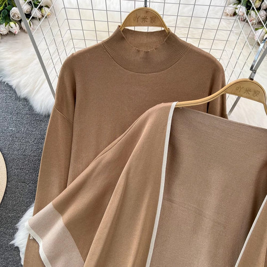 large shawl women's knitted cardigan coat two-piece a-line dress S4216